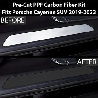 Fits Porsche Cayenne 2019-2023 Precut Door Sill Premium Paint Protection Film PPF Decal Film Kit, Gloss Black Carbon Fiber