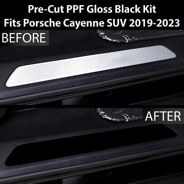 Fits Porsche Cayenne 2019-2023 Precut Door Sill Premium Paint Protection Film PPF Decal Film Kit Cover, Gloss Black Carbon Fiber