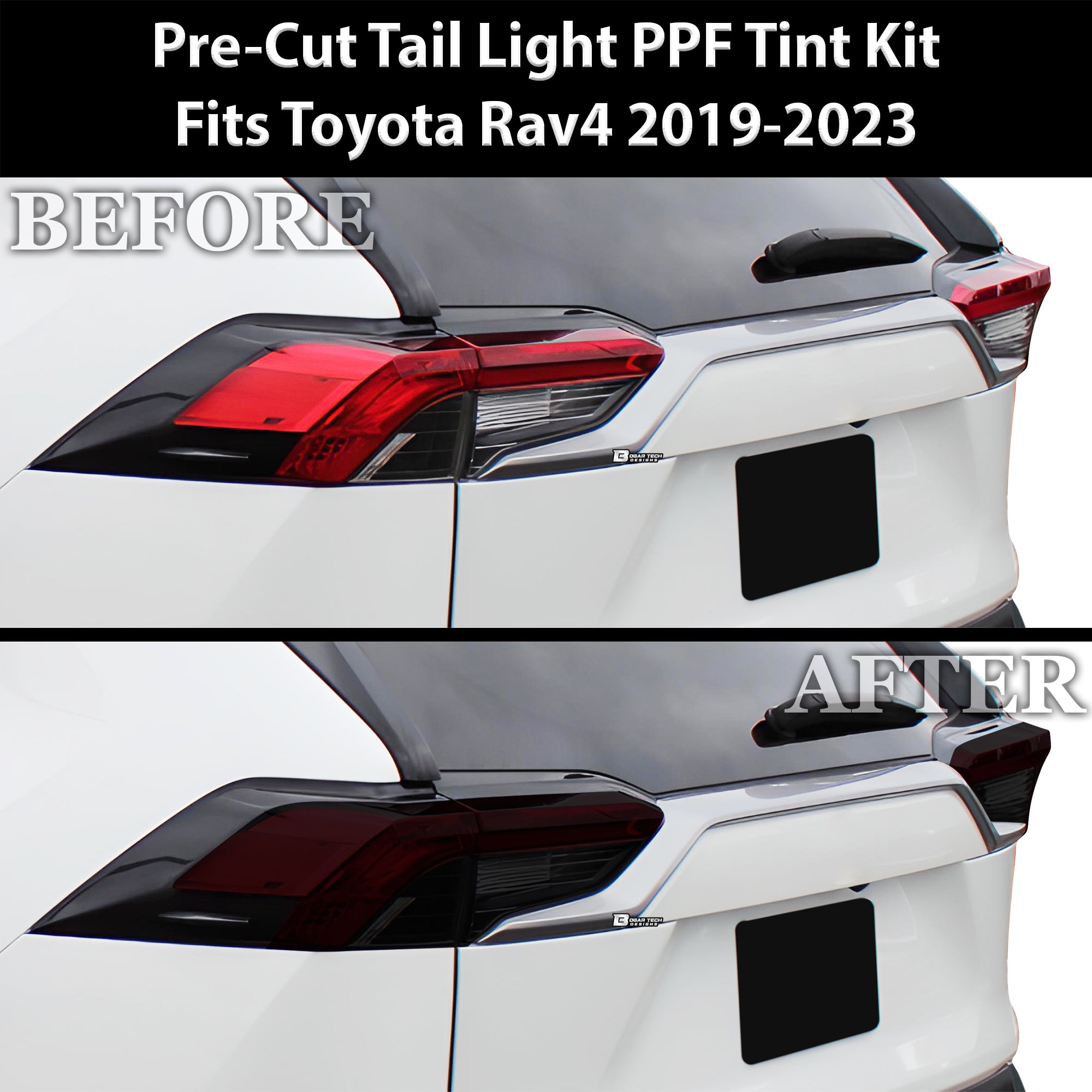 Tinted Taillight Third Brake Reflector Headlight Reverse Light Overlay Tint Film Fits Toyota Rav4 2019 - 2025 - Bogar Tech Designs