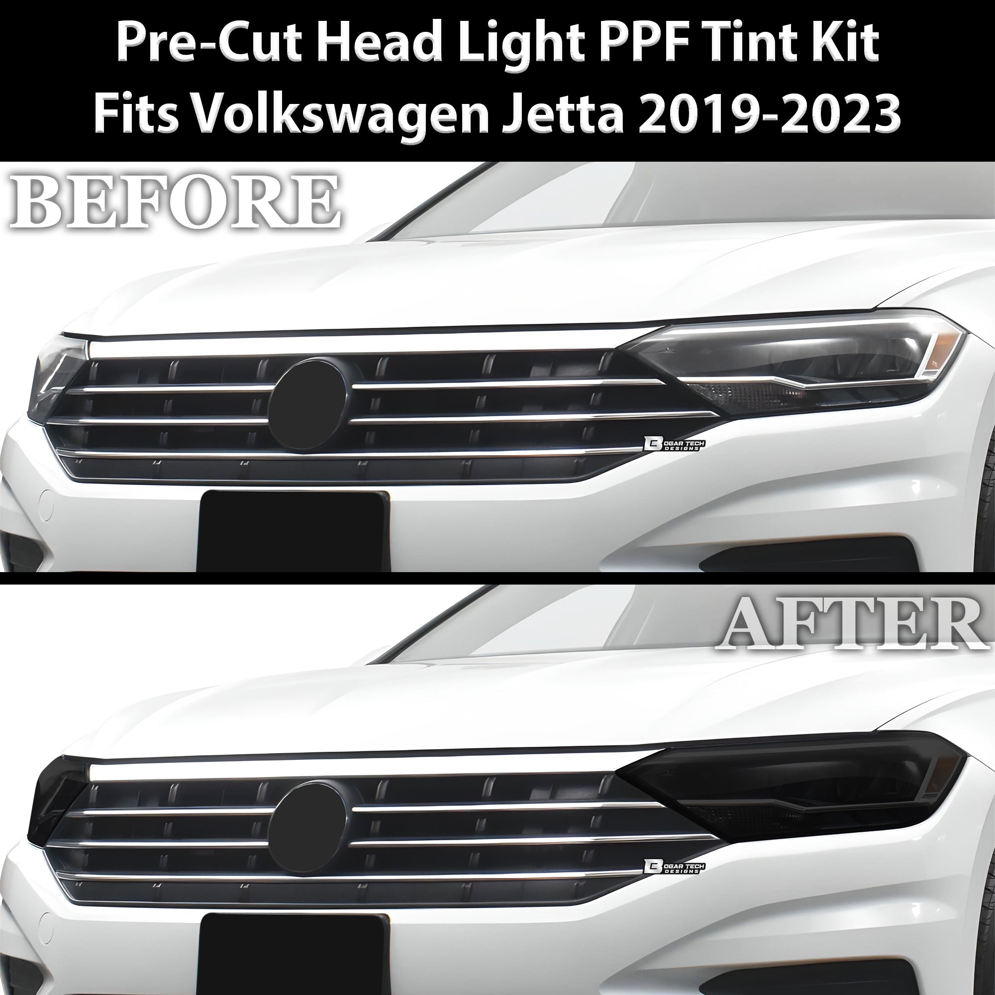 Full Headlight Taillight Precut Smoked PPF Tint Kit Film Overlay Fits Volkswagen Jetta 2019 - 2024 - Bogar Tech Designs