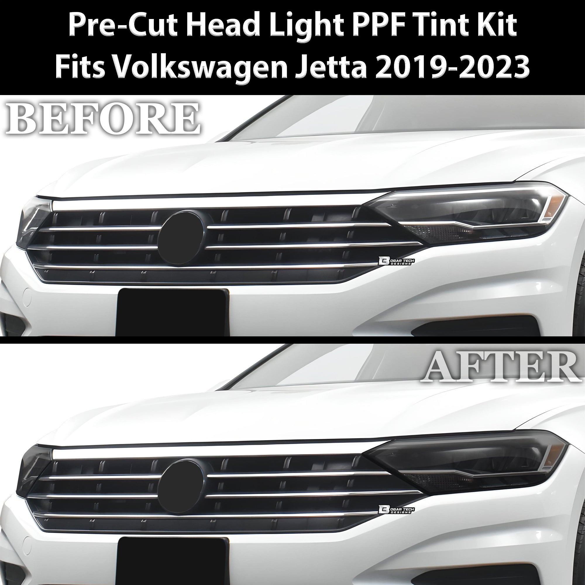 Full Headlight Taillight Precut Smoked PPF Tint Kit Film Overlay Fits Volkswagen Jetta 2019 - 2024 - Bogar Tech Designs