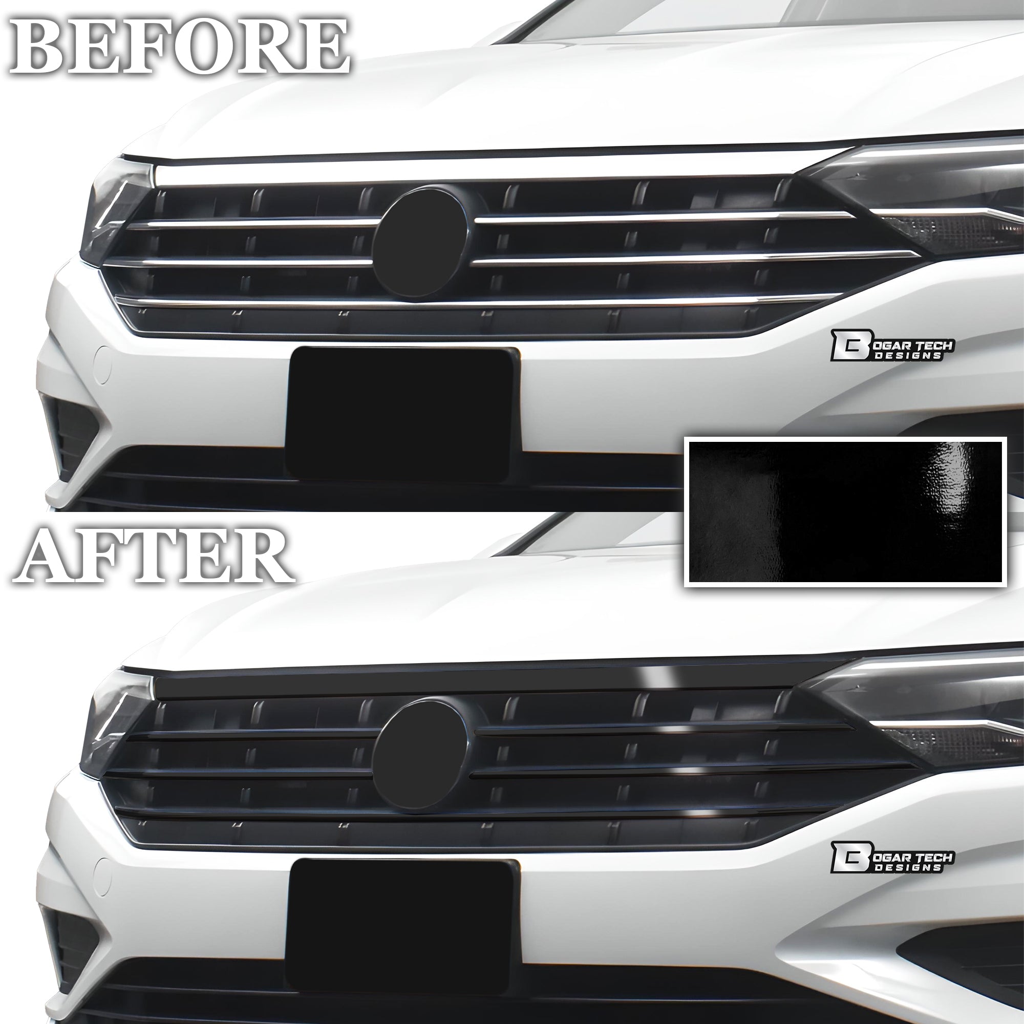Vinyl Chrome Delete Wheel Rim Front Grille Trim Blackout Decal Stickers Overlay Film Fits Volkswagen Jetta 2019 - 2025 - Bogar Tech Designs