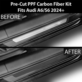 Fits Audi A6 S6 2019+ Precut Door Sill Premium Paint Protection Film PPF Decal Film Kit Cover, Gloss Black Carbon Fiber