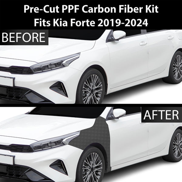 Fits KIA Forte 2019-2024 Precut Premium Gloss Black Carbon Fiber Fender Paint Protection Film PPF Decal Film Kit Coverage