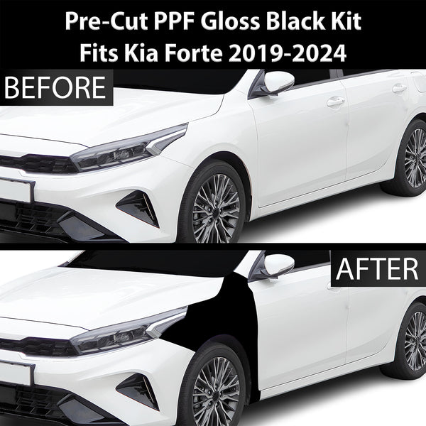 Fits KIA Forte 2019-2024 Precut Premium Gloss Black Carbon Fiber Fender Paint Protection Film PPF Decal Film Kit Coverage