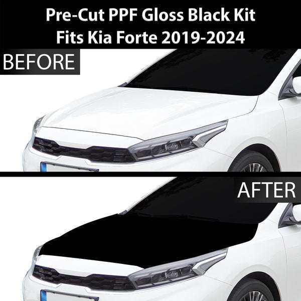 Fits KIA Forte 2019-2024 Precut Premium Gloss Black Carbon Fiber Hood Paint Protection Film PPF Decal Film Kit Cover