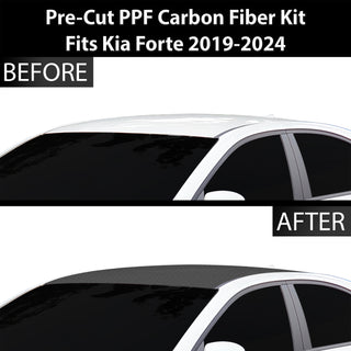 Fits KIA Forte 2019-2024 Precut Premium Gloss Black Carbon Fiber Roof Paint Protection Film PPF Decal Film Kit Coverage