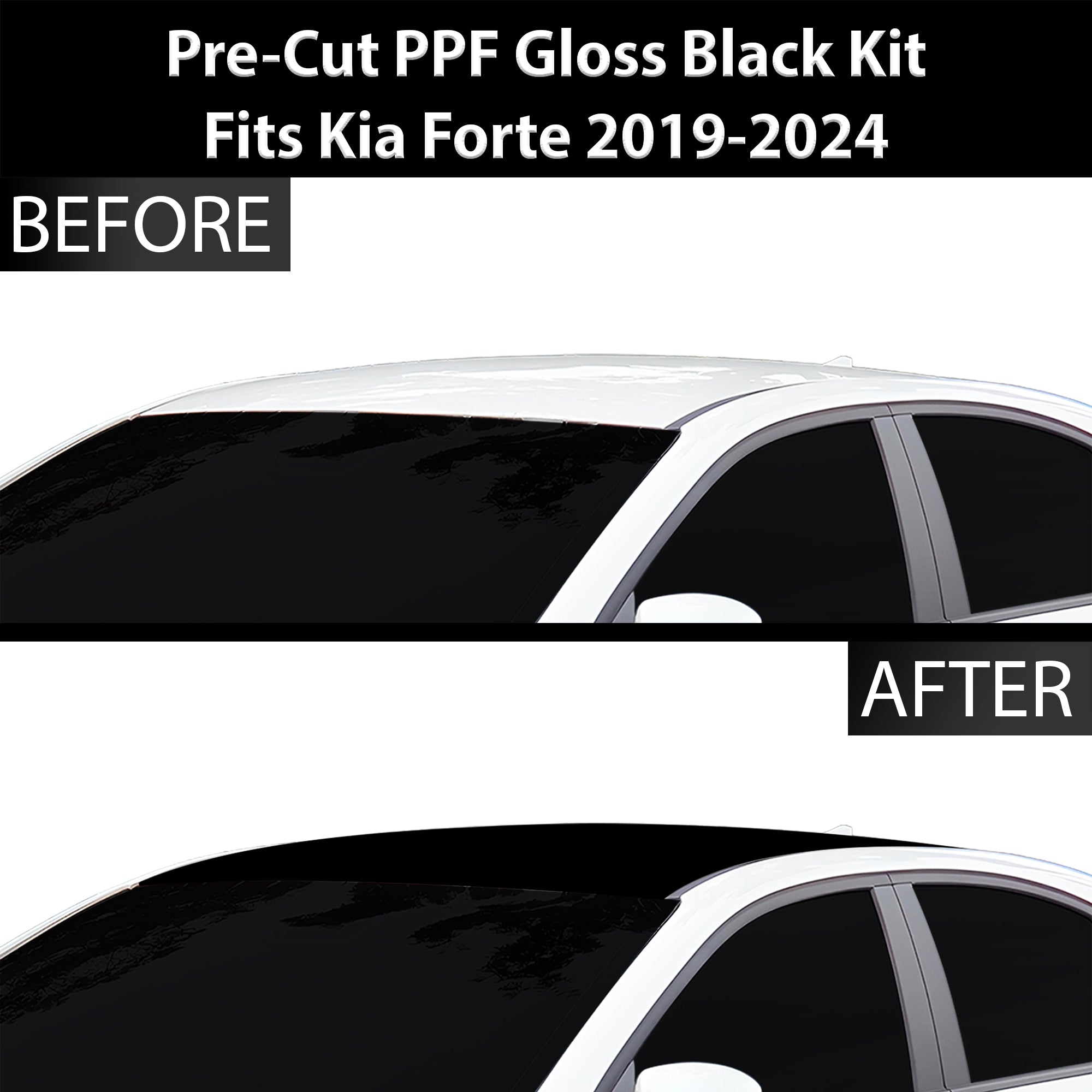 Fits KIA Forte 2019 - 2024 Precut Premium Gloss Black Carbon Fiber Roof Paint Protection Film PPF Decal Film Kit Coverage - Bogar Tech Designs