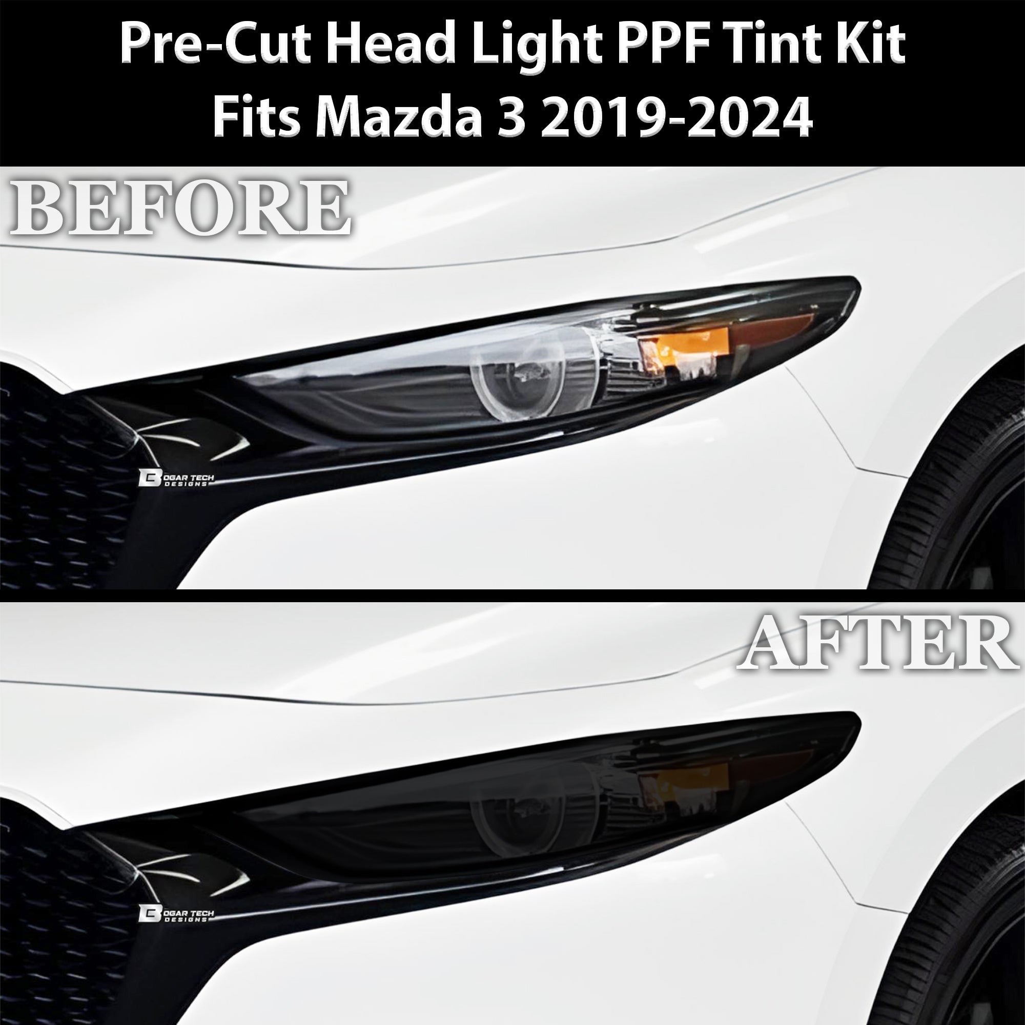 Full Headlight Taillight Precut Smoked PPF Tint Kit Film Overlay Fits Mazda 3 2019 - 2025 - Bogar Tech Designs
