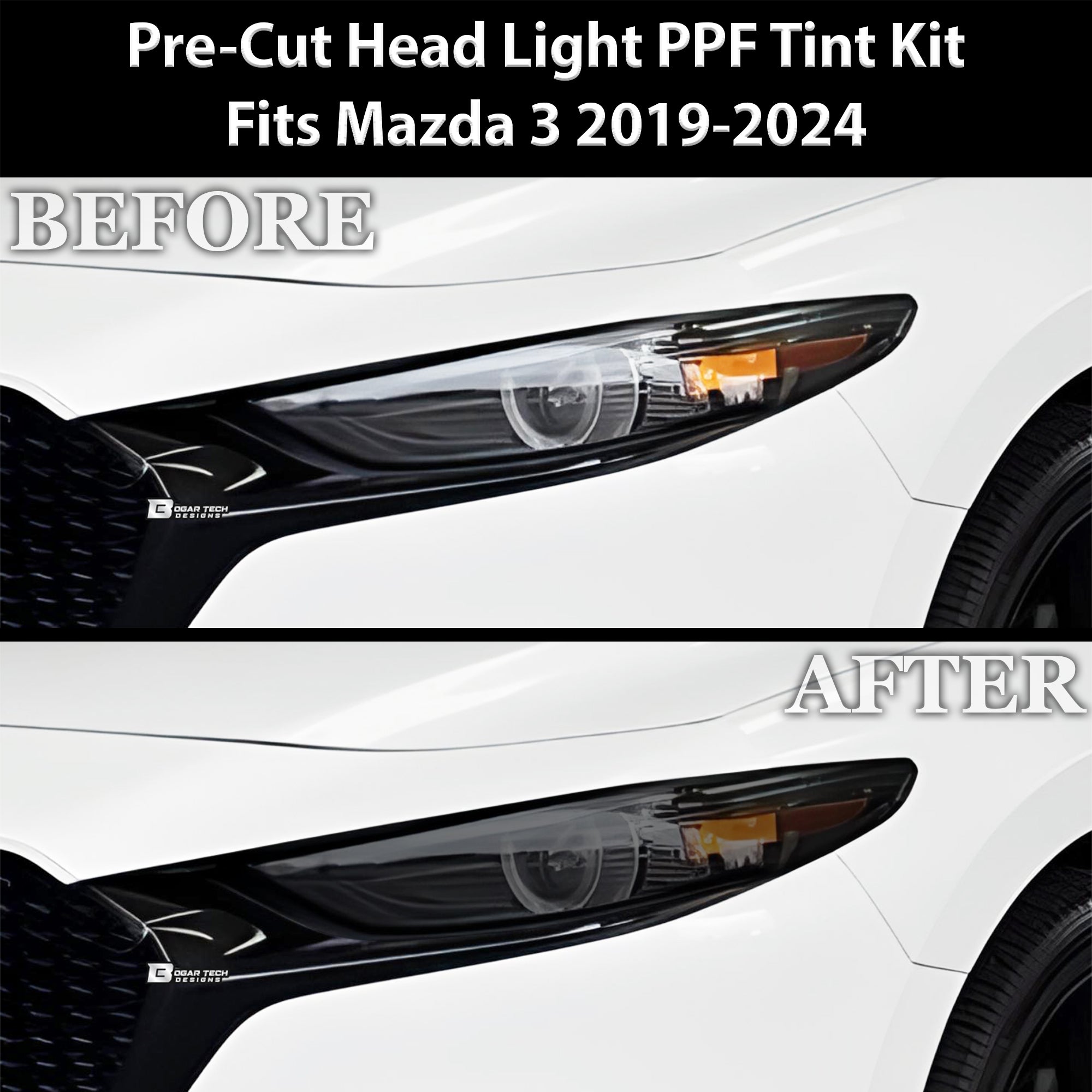 Full Headlight Taillight Precut Smoked PPF Tint Kit Film Overlay Fits Mazda 3 2019 - 2025 - Bogar Tech Designs