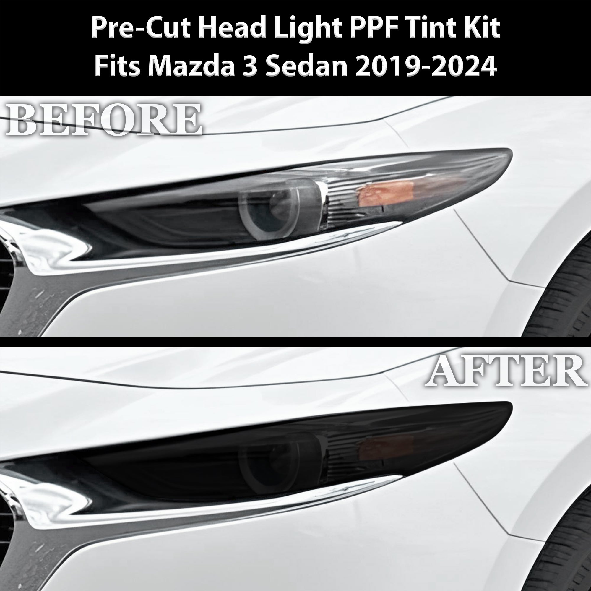 Full Headlight Taillight Precut Smoked PPF Tint Kit Film Overlay Fits Mazda 3 2019 - 2025 - Bogar Tech Designs