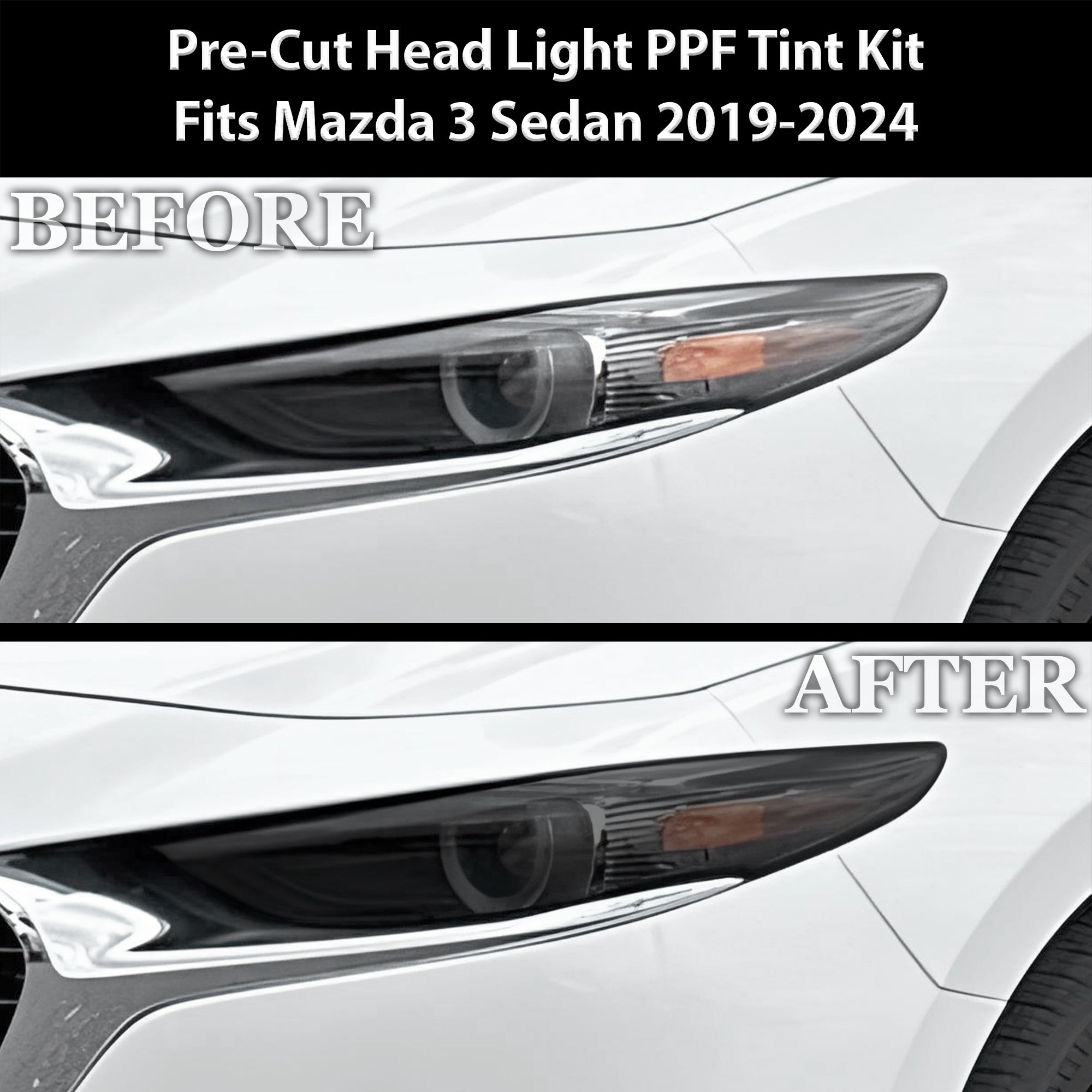 Full Headlight Taillight Precut Smoked PPF Tint Kit Film Overlay Fits Mazda 3 2019 - 2025 - Bogar Tech Designs