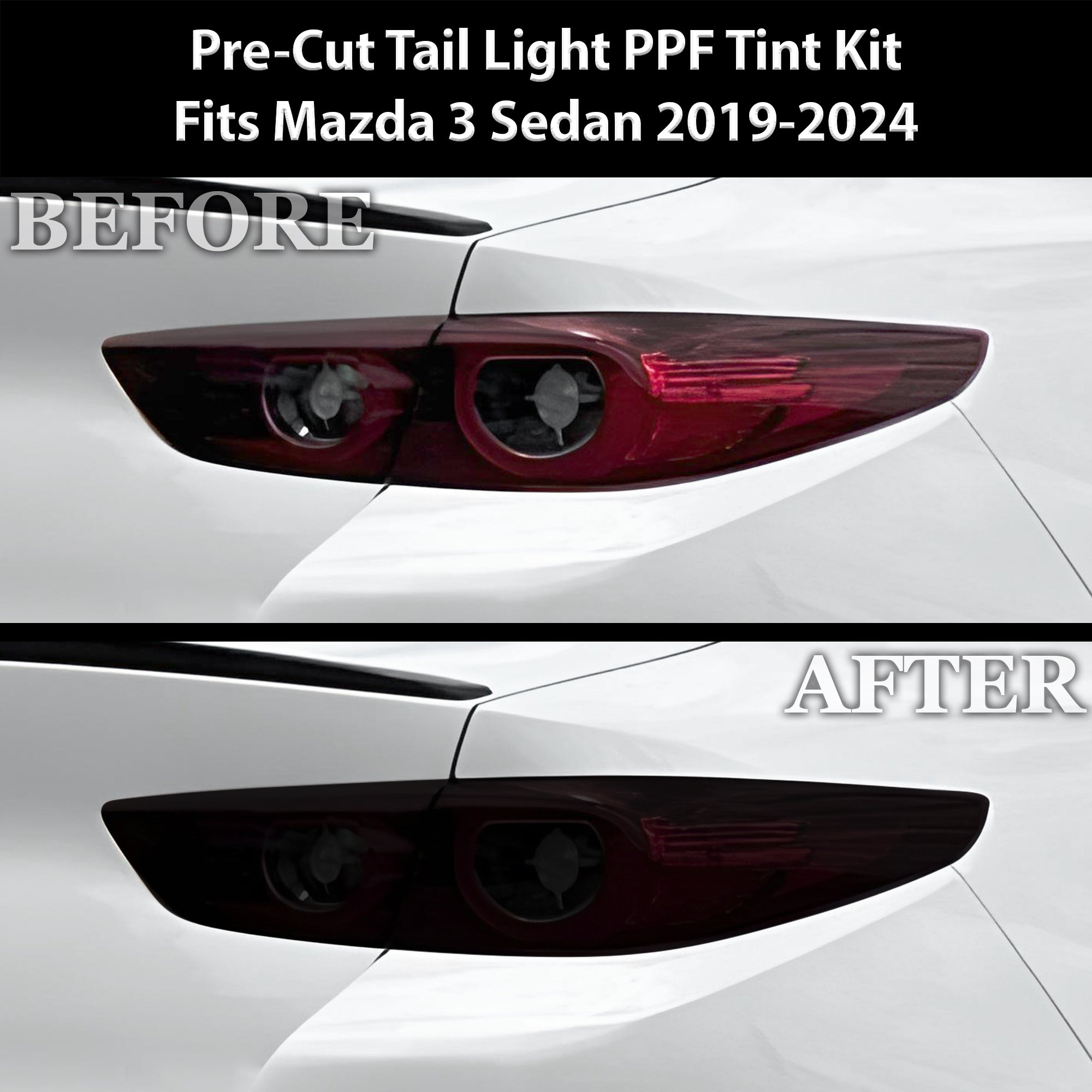 Full Headlight Taillight Precut Smoked PPF Tint Kit Film Overlay Fits Mazda 3 2019 - 2025 - Bogar Tech Designs