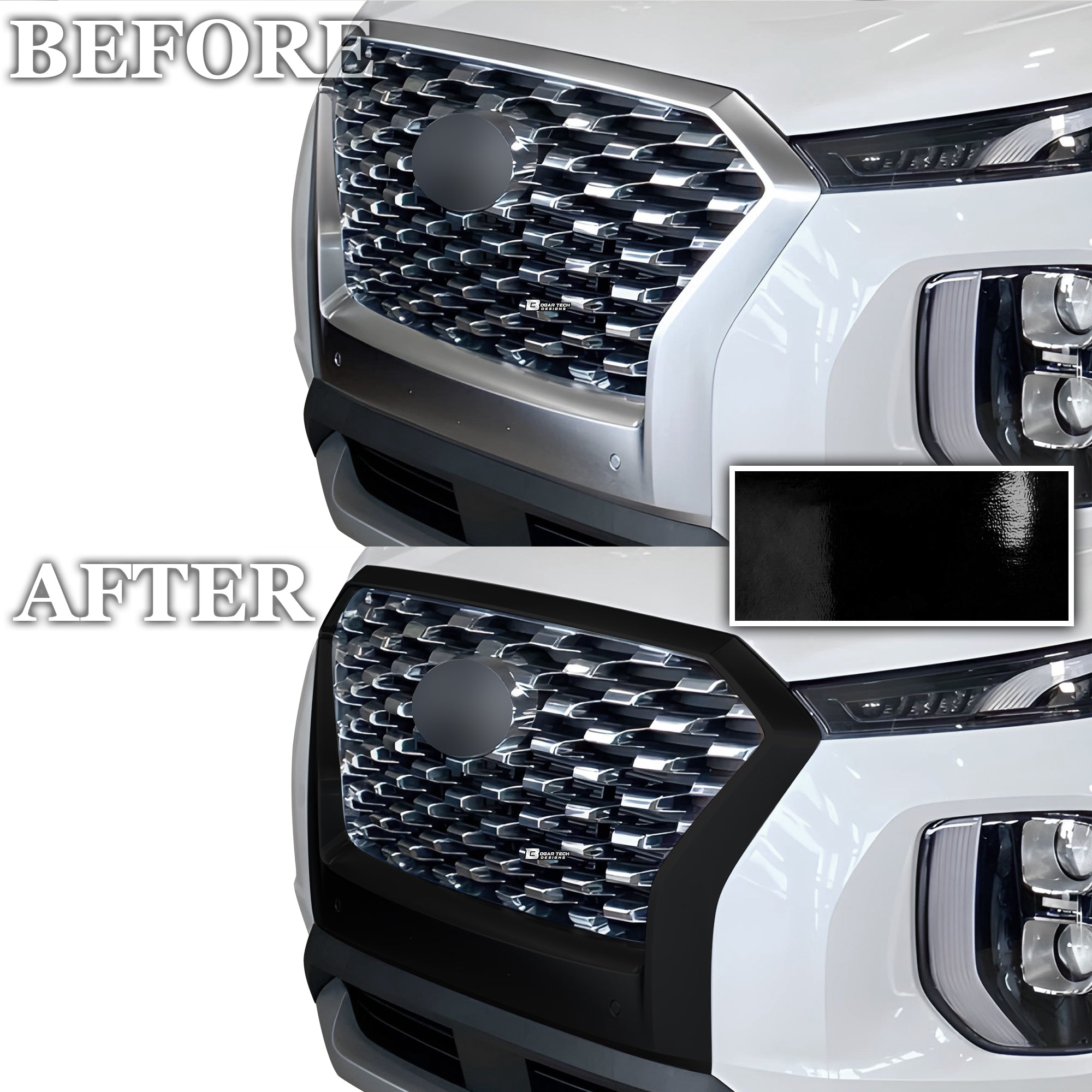 Side Window Skirt Vinyl Chrome Delete Trim Blackout Decal Stickers Overlay Film Fits Hyundai Palisade 2020 - 2025 - Bogar Tech Designs