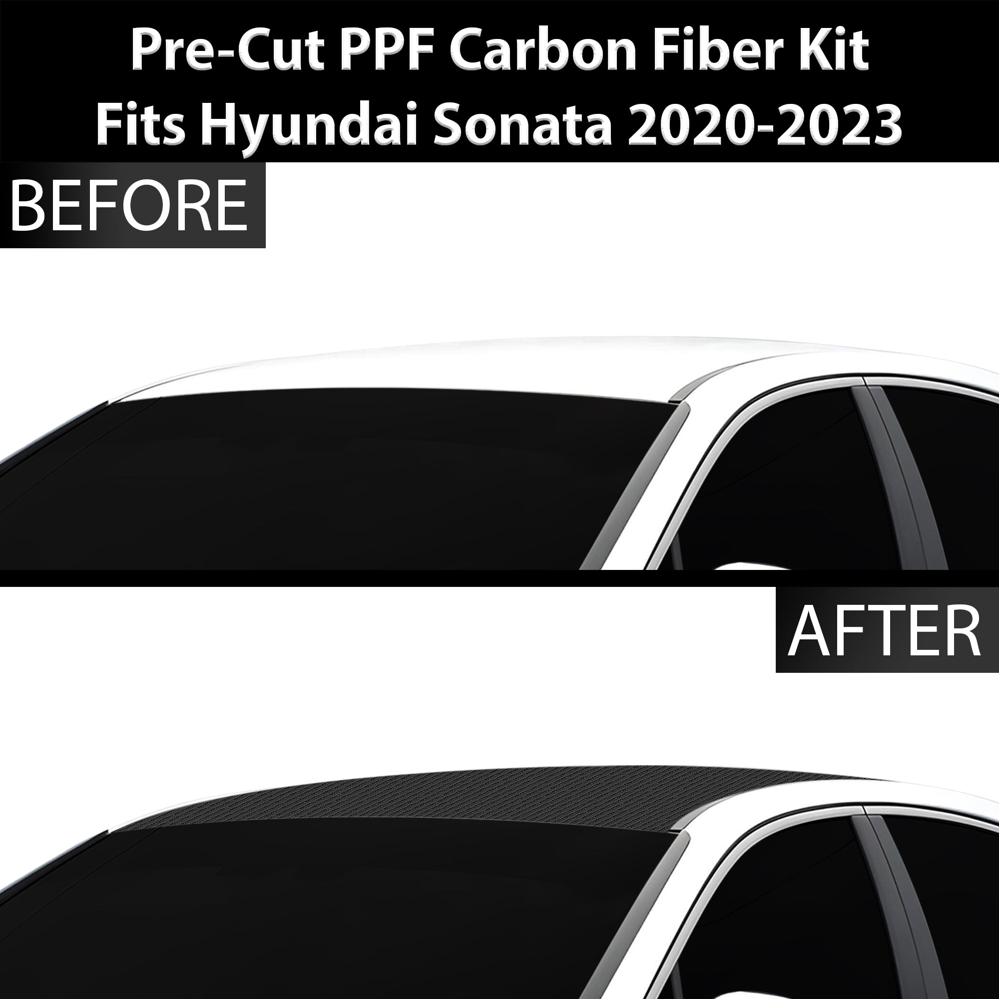 Fits Hyundai Sonata 2020 - 2023 Precut Premium Gloss Black Carbon Fiber Roof Paint Protection Film PPF Decal Film Kit - Bogar Tech Designs