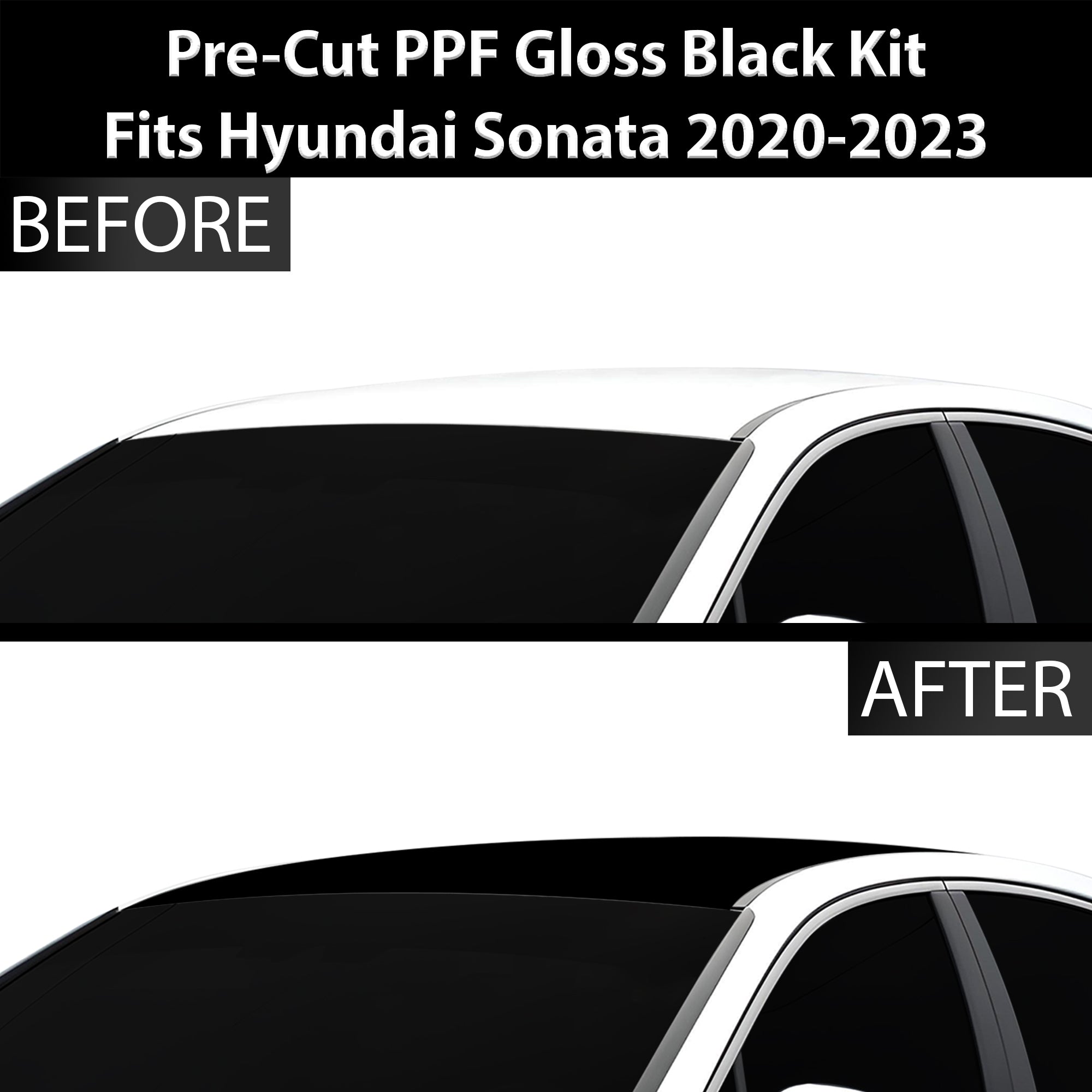 Fits Hyundai Sonata 2020 - 2023 Precut Premium Gloss Black Carbon Fiber Roof Paint Protection Film PPF Decal Film Kit - Bogar Tech Designs