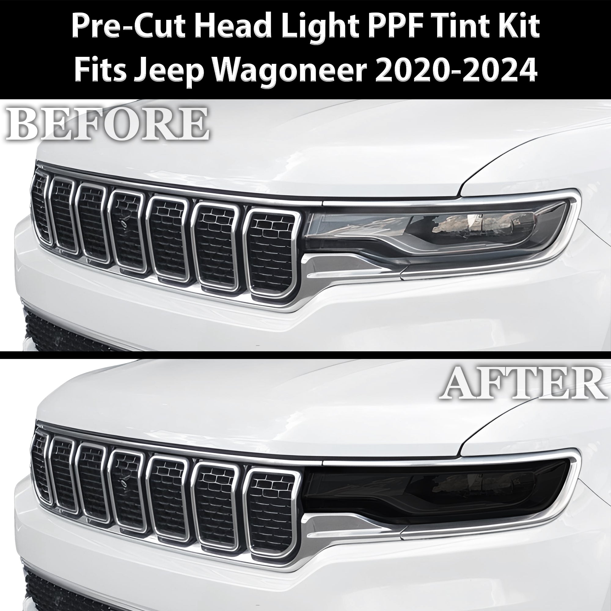 Full Headlight Taillight Precut Smoked PPF Tint Kit Overlay Film Fits Jeep Wagoneer 2020 - 2025 - Bogar Tech Designs