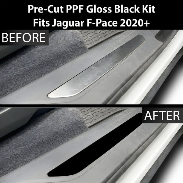 Fits Jaguar F-Pace 2020+ Precut Door Sill Premium Paint Protection Film PPF Decal Film Kit Cover, Gloss Black Carbon Fiber