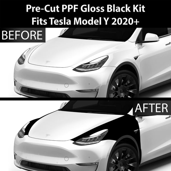 Fits Tesla Model Y 2020+ Precut Premium Gloss Black Carbon Fiber Fender Paint Protection Film PPF Decal Film Kit Cover