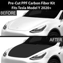 Fits Tesla Model Y 2020+ Precut Premium Gloss Black Carbon Fiber Hood Paint Protection Film PPF Decal Film Kit Cover