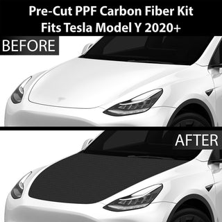 Fits Tesla Model Y 2020+ Precut Premium Gloss Black Carbon Fiber Hood Paint Protection Film PPF Decal Film Kit Cover