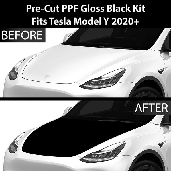 Fits Tesla Model Y 2020+ Precut Premium Gloss Black Carbon Fiber Hood Paint Protection Film PPF Decal Film Kit Cover