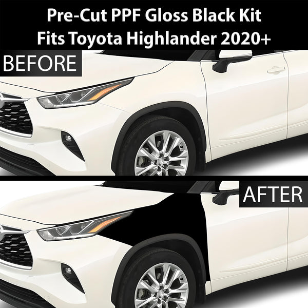 Fits Toyota Highlander 2020-2024 Precut Premium Gloss Black Carbon Fiber Fender Paint Protection Film PPF Decal Film Kit Cover