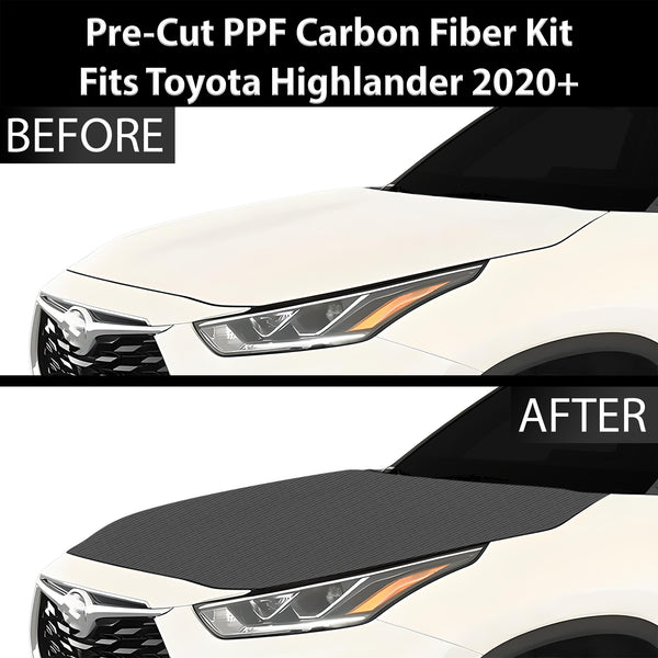 Fits Toyota Highlander 2020-2024 Precut Premium Gloss Black Carbon Fiber Hood Paint Protection Film PPF Decal Film Kit Cover