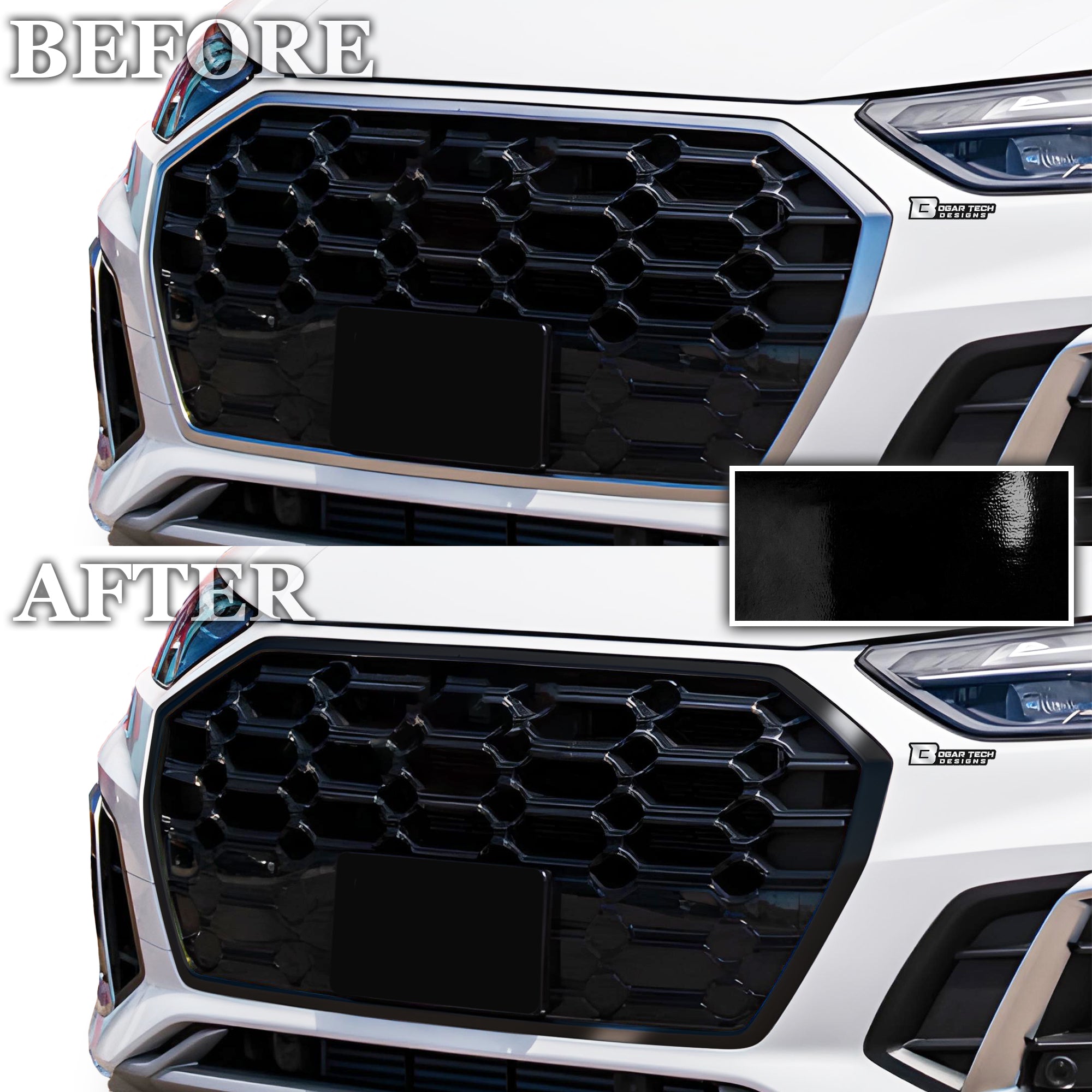 Vinyl Chrome Delete Grille Side Window Rear Blackout Decal Stickers Overlay Film Fits Audi Q5 - Bogar Tech Designs