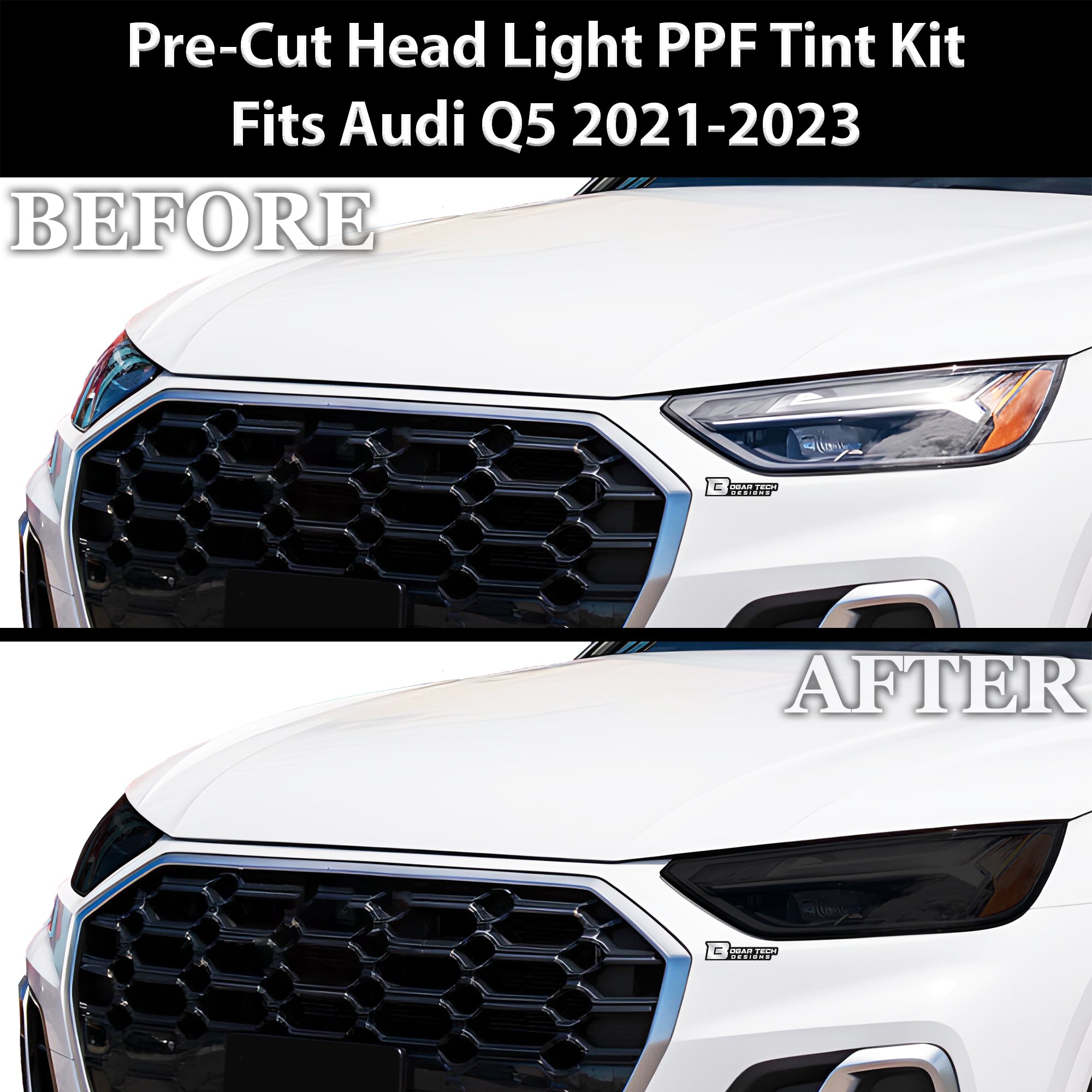 Full Headlight Taillight Precut Smoked PPF Tint Kit Overlay Film Fits Audi Q5 2021 - 2025 - Bogar Tech Designs