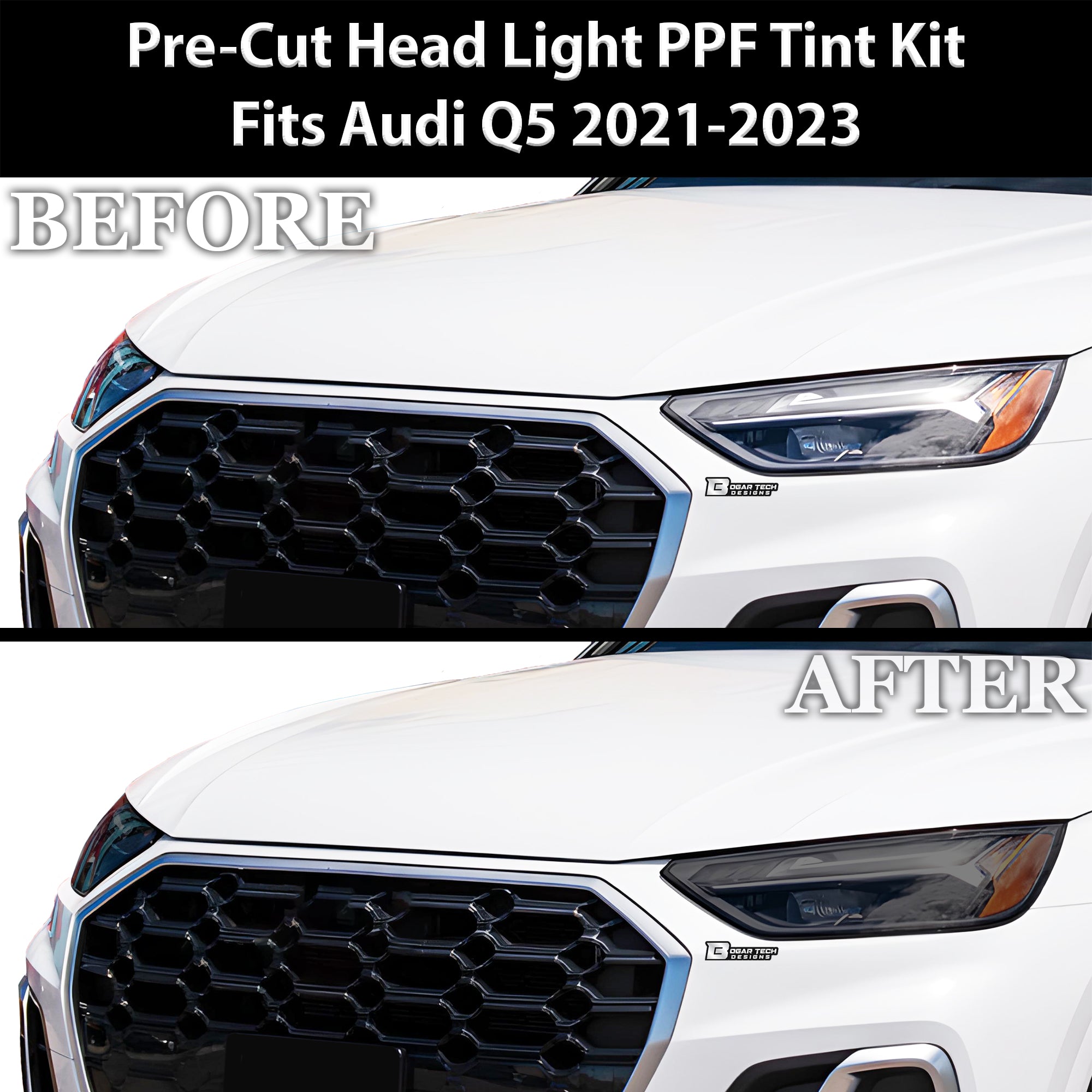 Full Headlight Taillight Precut Smoked PPF Tint Kit Overlay Film Fits Audi Q5 2021 - 2025 - Bogar Tech Designs