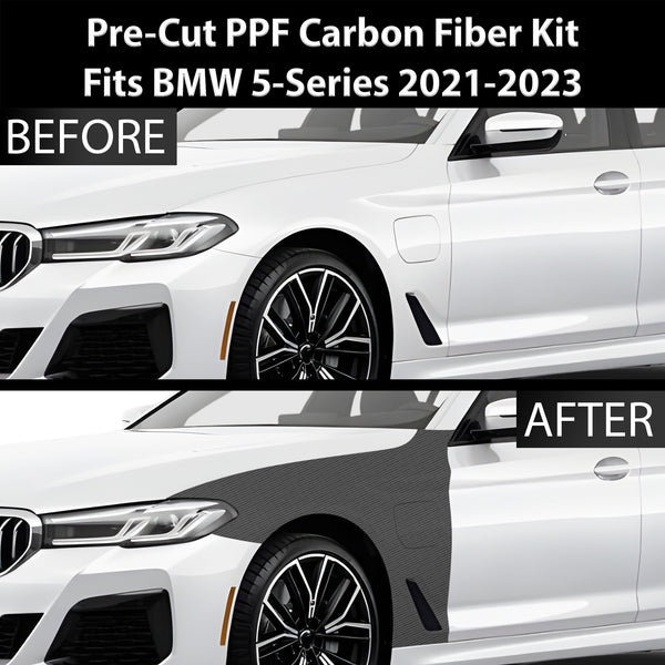 Fits BMW 5 Series 2021-2023 Precut Premium Gloss Black Carbon Fiber Fender Paint Protection Film PPF Decal Film Kit