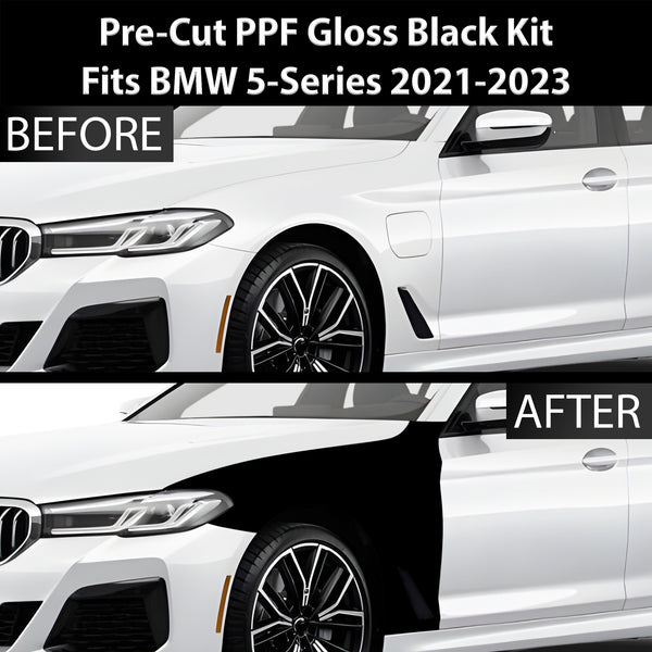 Fits BMW 5 Series 2021-2023 Precut Premium Gloss Black Carbon Fiber Fender Paint Protection Film PPF Decal Film Kit Cover