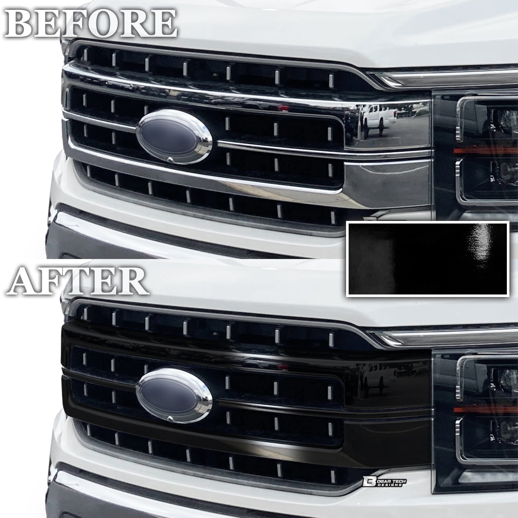 Vinyl Chrome Delete Grille Side Window Blackout Decal Stickers Overlay Film Fits Ford F - 150 2021 - 2025 - Bogar Tech Designs