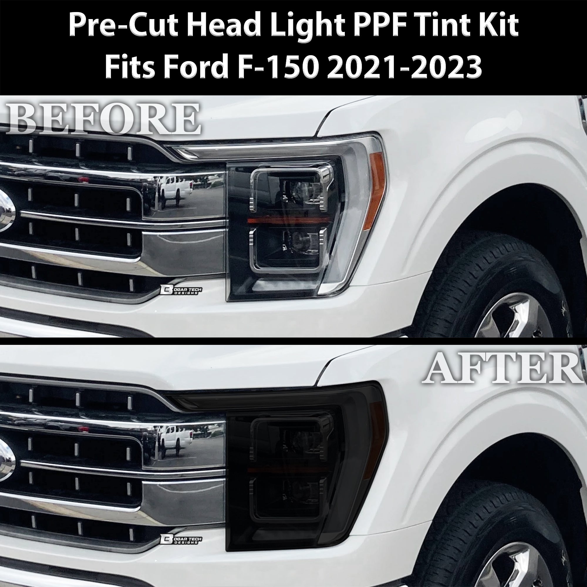 Full Headlight Taillight Precut Smoked PPF Tint Kit Film Overlay Fits FORD F - 150 F150 2021 - 2023 - Bogar Tech Designs
