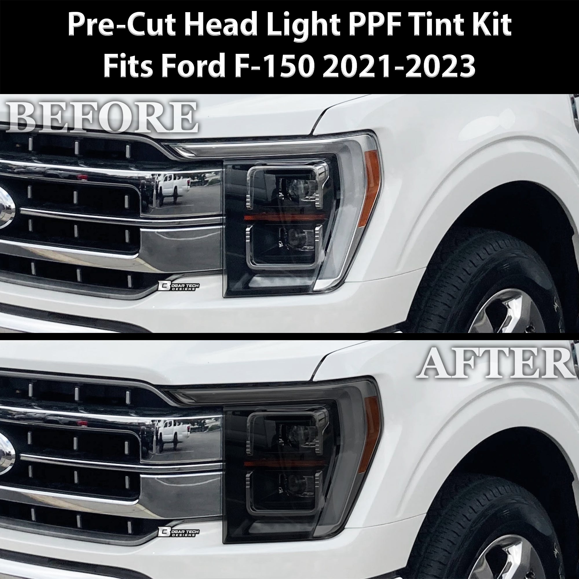 Full Headlight Taillight Precut Smoked PPF Tint Kit Film Overlay Fits FORD F - 150 F150 2021 - 2023 - Bogar Tech Designs