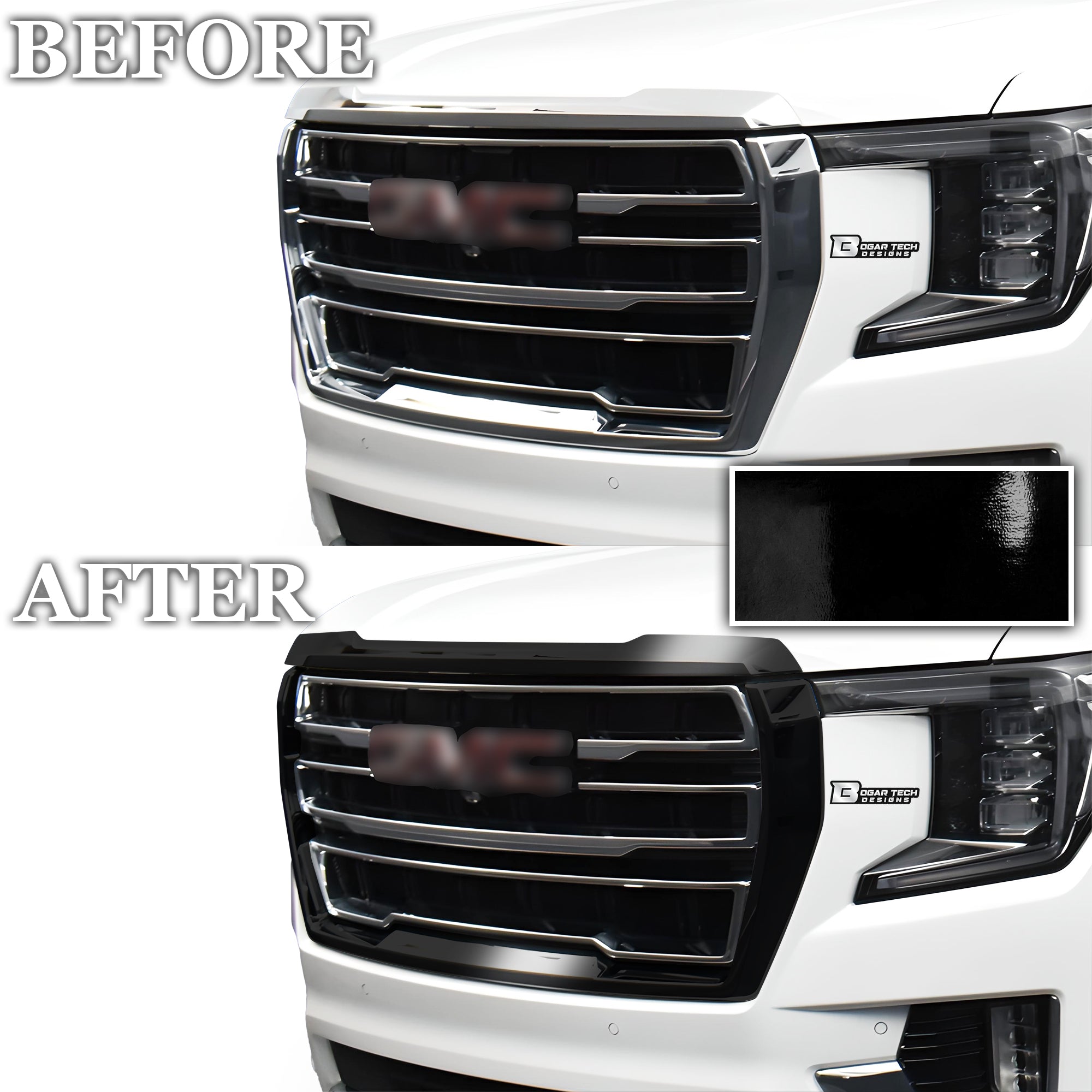 Vinyl Chrome Delete Grille Side Window Rear Blackout Decal Stickers Overlay Film Fits GMC Yukon 2021 - 2025 - Bogar Tech Designs