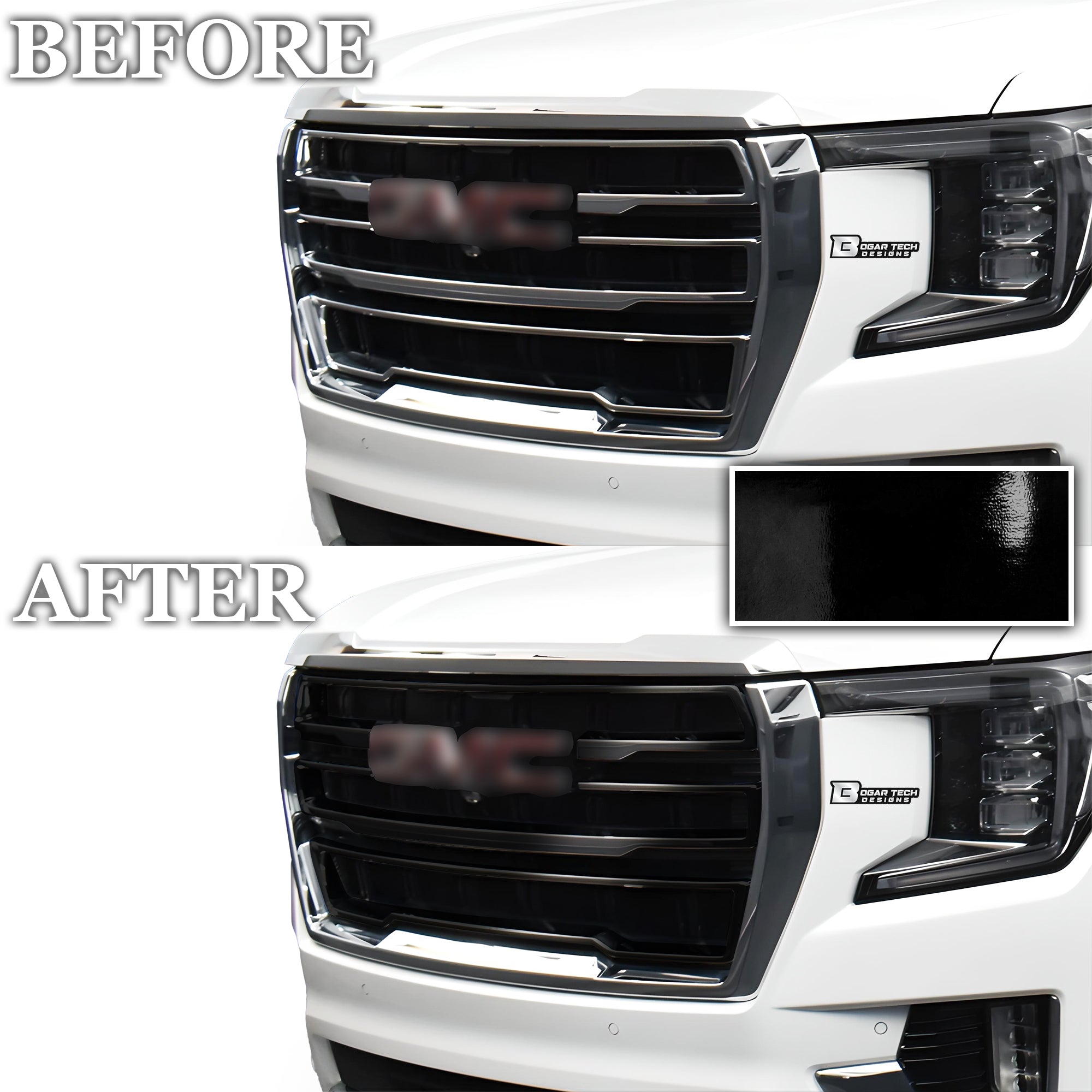 Vinyl Chrome Delete Grille Side Window Rear Blackout Decal Stickers Overlay Film Fits GMC Yukon 2021 - 2025 - Bogar Tech Designs