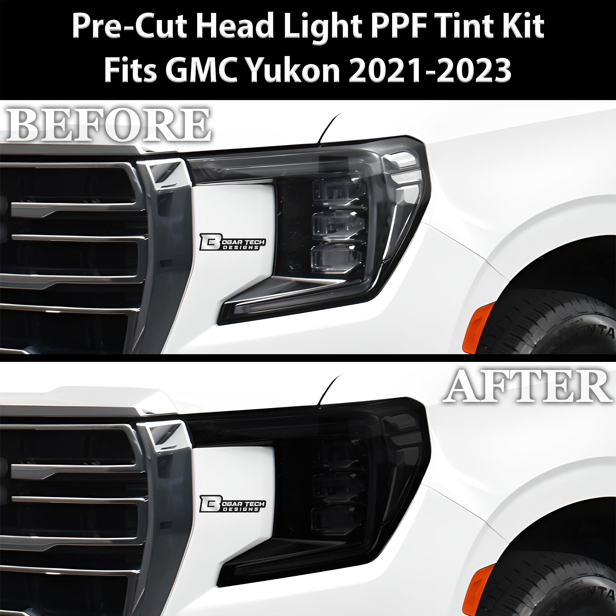 Full Headlight Taillight Precut Smoked PPF Tint Kit Overlay Film Fits GMC Yukon 2021 - 2024 - Bogar Tech Designs