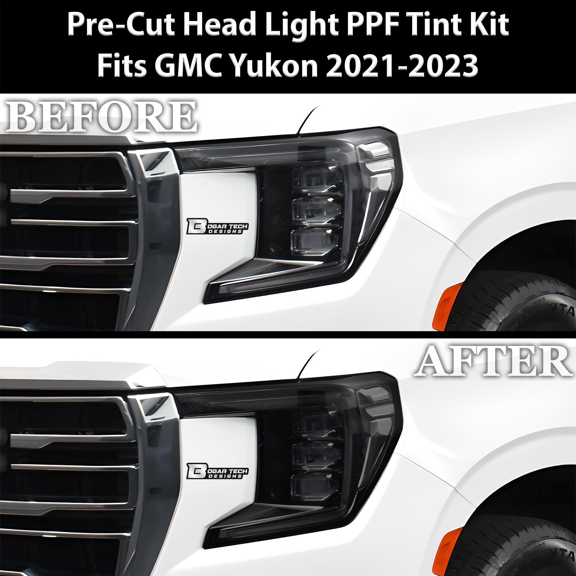 Full Headlight Taillight Precut Smoked PPF Tint Kit Overlay Film Fits GMC Yukon 2021 - 2024 - Bogar Tech Designs