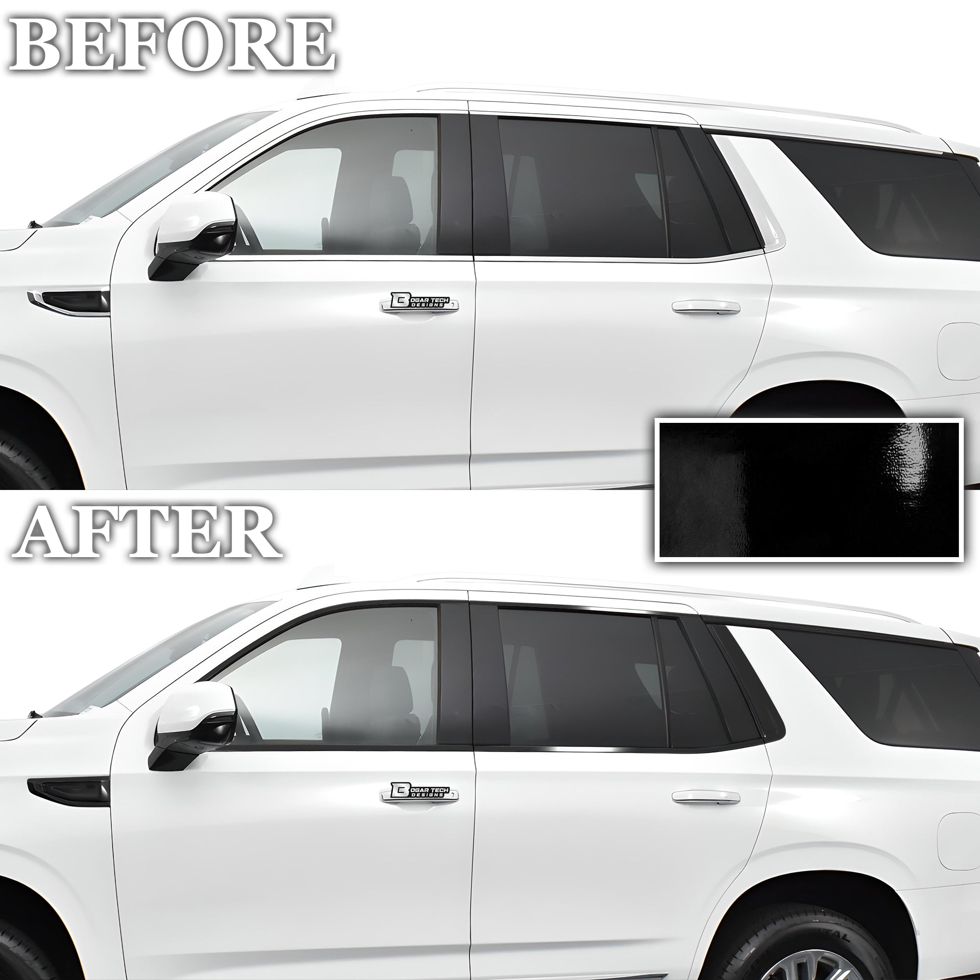 Vinyl Chrome Delete Grille Side Window Rear Blackout Decal Stickers Overlay Film Fits GMC Yukon 2021 - 2025 - Bogar Tech Designs
