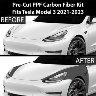 Fits Tesla Model 3 2017-2023 Precut Premium Gloss Black Carbon Fiber Fender Paint Protection Film PPF Decal Film Kit Cover