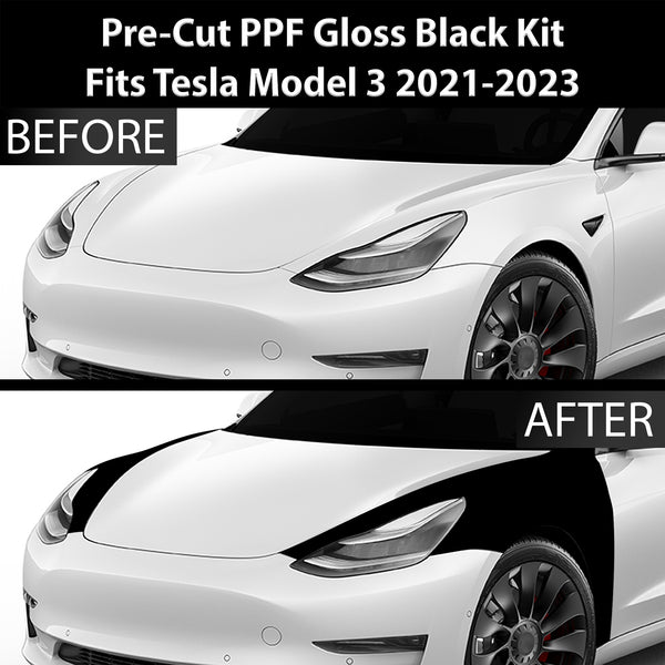 Fits Tesla Model 3 2017-2023 Precut Premium Gloss Black Carbon Fiber Fender Paint Protection Film PPF Decal Film Kit Cover