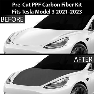 Fits Tesla Model 3 2017-2023 Precut Premium Gloss Black Carbon Fiber Hood Paint Protection Film PPF Decal Film Kit Cover