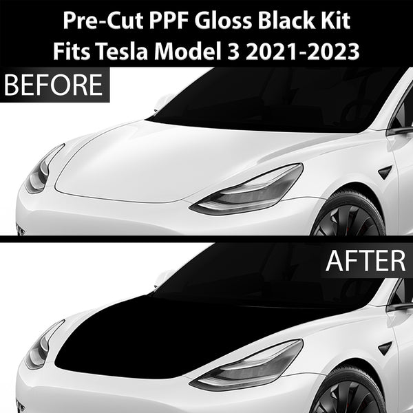 Fits Tesla Model 3 2017-2023 Precut Premium Gloss Black Carbon Fiber Hood Paint Protection Film PPF Decal Film Kit Cover