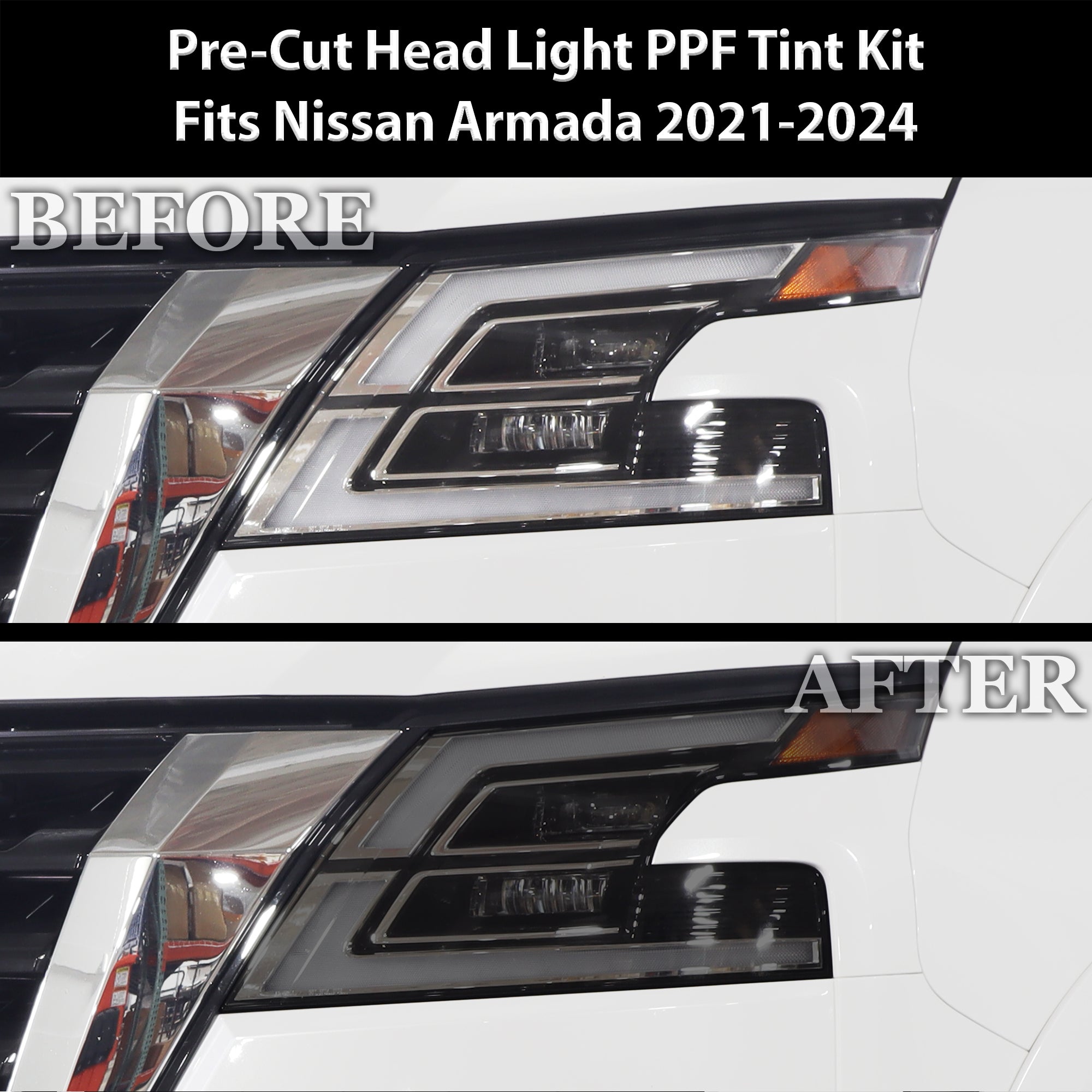 Full Headlight Taillight Precut Smoked PPF Tint Kit Film Overlay Fits Nissan Armada 2021 - 2024 - Bogar Tech Designs
