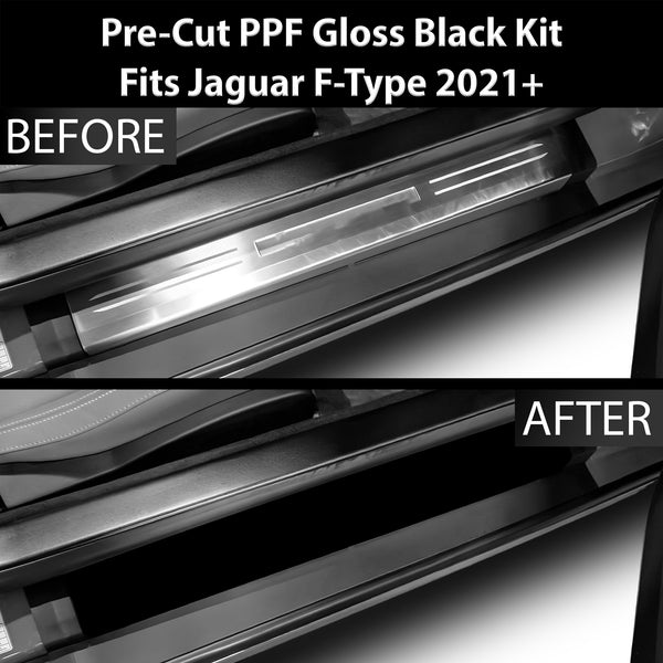 Fits Jaguar F-Type 2021+ Precut Door Sill Premium Paint Protection Film PPF Decal Film Kit Cover, Gloss Black Carbon Fiber