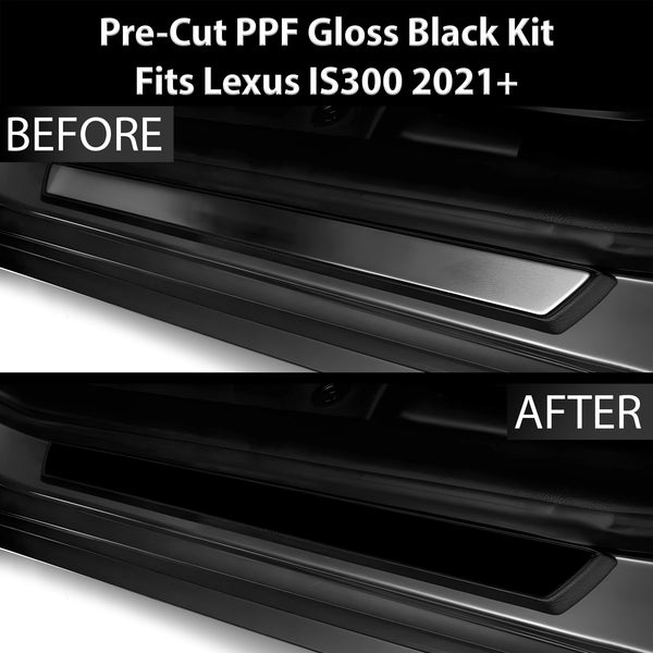 Fits Lexus IS 300 350 2021-2024 Precut Door Sill Premium Paint Protection Film PPF Decal Film Kit Cover, Gloss Black Carbon Fiber