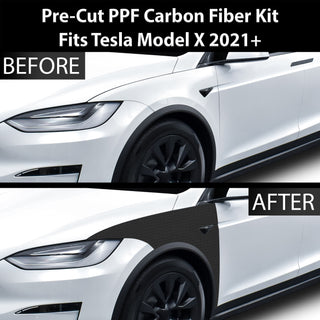 Fits Tesla Model X 2021-2024 Precut Premium Gloss Black Carbon Fiber Fender Paint Protection Film PPF Decal Film Kit