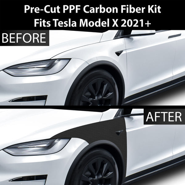 Fits Tesla Model X 2021-2024 Precut Premium Gloss Black Carbon Fiber Fender Paint Protection Film PPF Decal Film Kit Cover